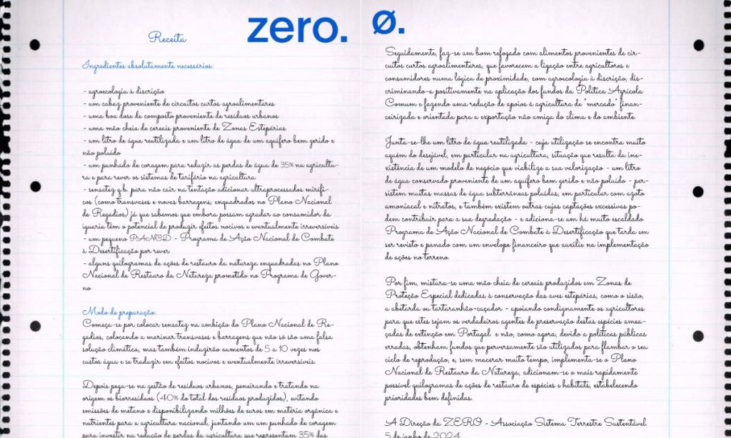 ZERO apresenta “receita” ambiental baseada em “alimentos” contra a desertificação e para uma boa gestão da água